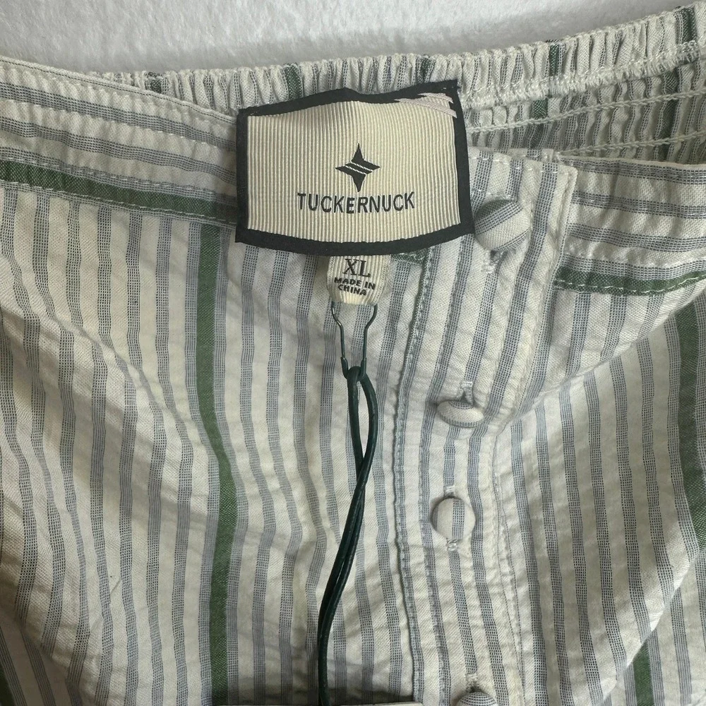Tuckernuck Mondego Stripe Seersucker Maddy Dress Green Blue White Peplum Midi XL